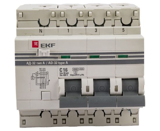 Дифференциальный автомат EKF PROxima АД-32, 3P+N, 16А/30мА, SQ DA32-16-30-4P-a-pro – изображение 3