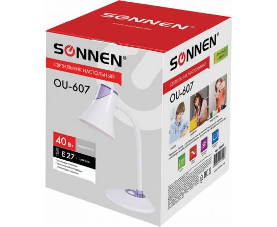 Светильник настольный SONNEN OU-607, на подставке, цоколь Е27, белый/фиолетовый, 236682 – изображение 6