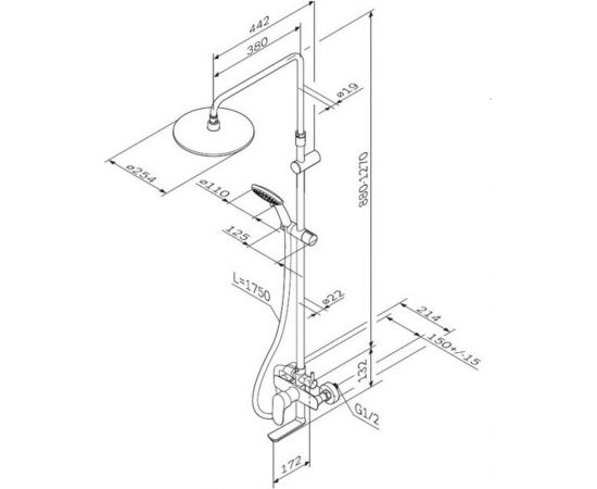 Душевая система, набор AM.PM Like: смеситель для ванны, душа, верхний душ d 250 мм F0780964 – изображение 7