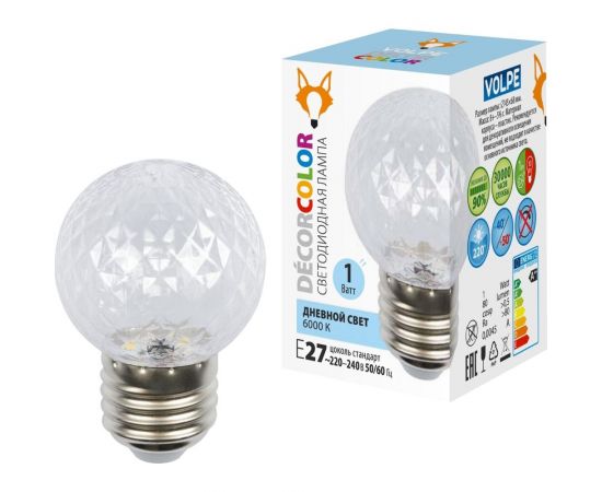 Лампа декоративная светодиодная led-d45-1w/6000k/e27/cl/с pineapple Volpe UL-00010065 – изображение 7