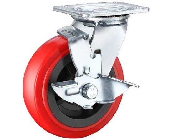 Колесо большегрузное поворотное с тормозом (200 мм; полиуретан; нейлон; PVC SCpnb80) MFK-TORG 62024200 