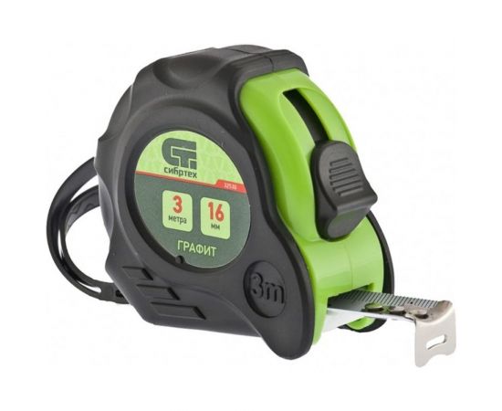 Рулетка СИБРТЕХ Графит обрезиненный корпус, амортизатор, 3 м, 16 мм 32530 