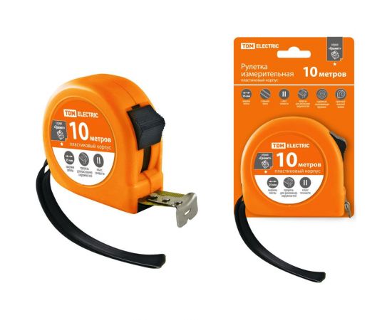 Рулетка, длина 10 м, стальная лента, ширина 25 мм, пластиковый корпус, TDM ""Гранит"" SQ1018-0104 