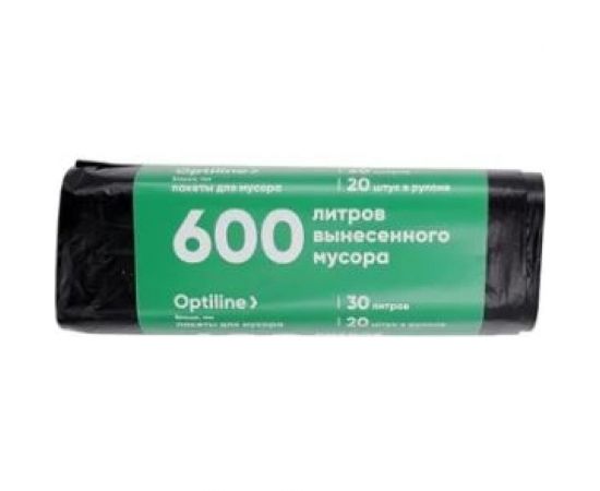 Пакеты для мусора ПНД 50x60 см, 30 л, черные, в рулоне 20 шт. Optiline 23-1051 