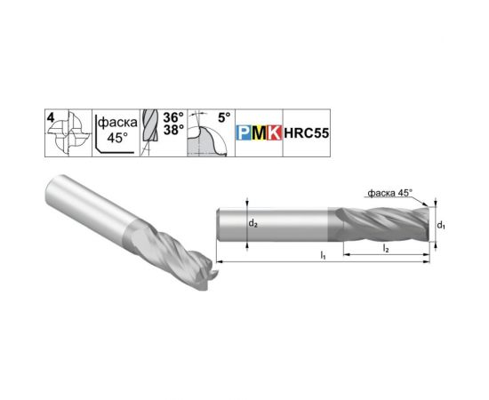 Фреза концевая твердосплавная по металлу 10х22х72 мм, хв-к 10 мм, Z4 CNCINS PMK10.z4.10.22.72.3638.F030 TiAlN – изображение 3