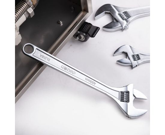 Разводной ключ DELI DL018a 450мм, 0-55мм, инструментальная сталь, хромированный 98312 – изображение 3