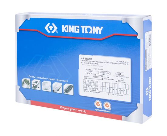 Набор торцевых головок 1/4"" с принадлежностями (ложемент, 26 предметов) KING TONY 9-2526MR – изображение 4