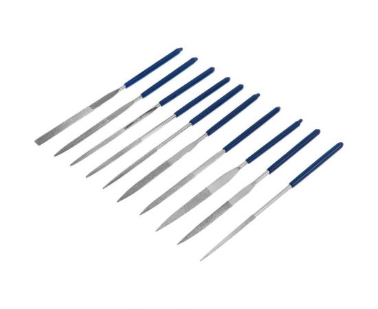 Набор алмазных надфилей ТУНДРА 50 х 140 х 3 мм, обрезиненные рукоятки, 10 шт. 2275920 