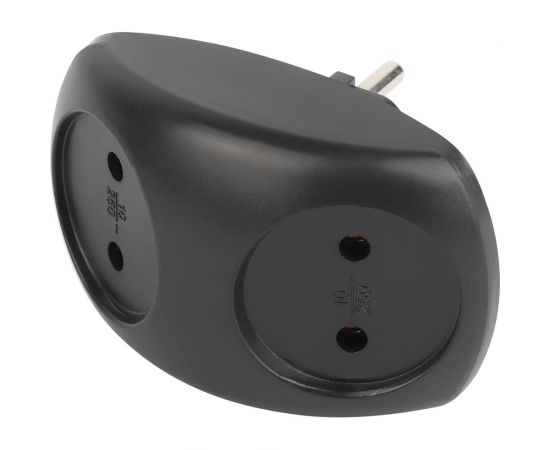 Электрический разветвитель ЭРА SPx-2-B на 2 розетки, без заземления, 10А, черный Б0059720 