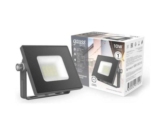Прожектор Gauss BASIC 10W 820lm 6500K 200-240V IP65 графитовый LED 1/20 688100310 – изображение 2
