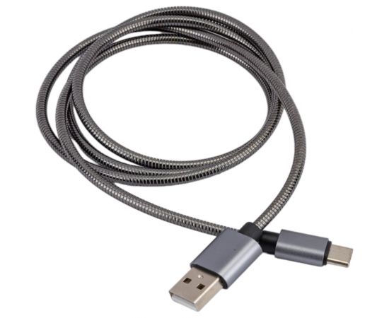 Дата-кабель AKAI разъем Type C 1м оплетка металл серебряный CE-442S – изображение 3