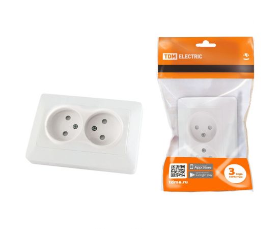 Двойная розетка TDM 2П с защитными шторками 10А 250В белая "Ильмень" SQ1823-0015 