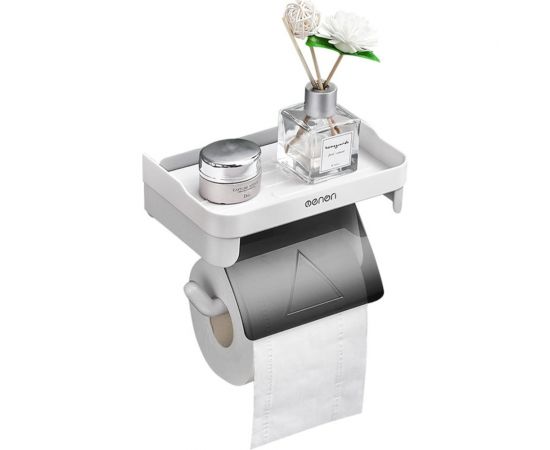 Держатель для туалетной бумаги URM настенный, с пластиковой полкой, 18x13x11 см, серый D01226 