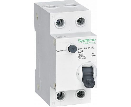 Автоматический выключатель дифференциального тока Systeme Electric City9 set АВДТ 1p+n с 20а 4.5ka 30мА тип-aс 230В C9D34620 