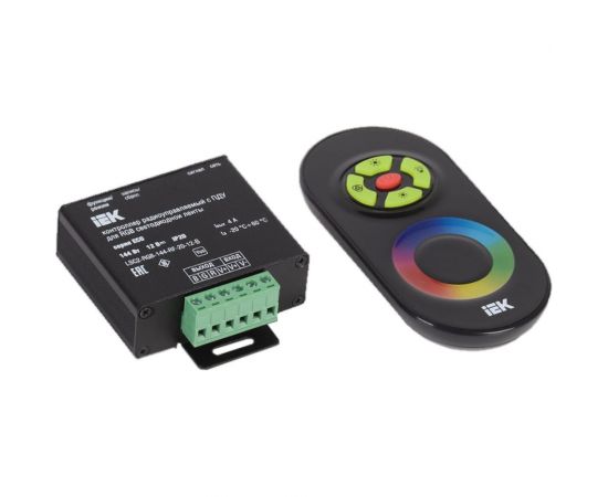 Контроллер с ПДУ IEK радио, RGB, 3 канала, 12В, 4А, 144Вт, черный LSC1-RGB-144-RF-20-12-B 