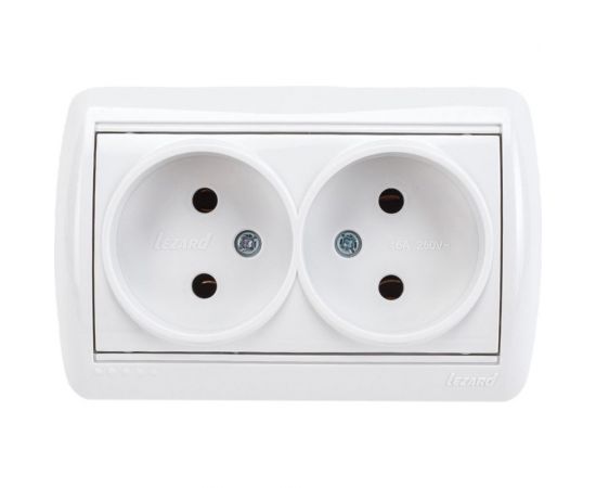 Двойная розетка Lezard NATA, без заземления, закрытый корпус, керамика, белый, 710-0200-128 