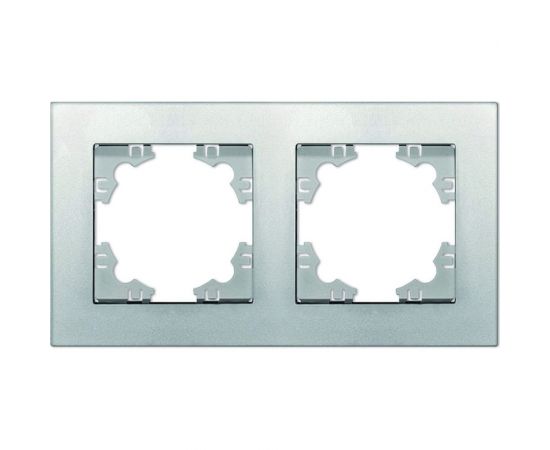Двухместная горизонтальная рамка UNIVersal серия афина серебро еврослот A0044-S 