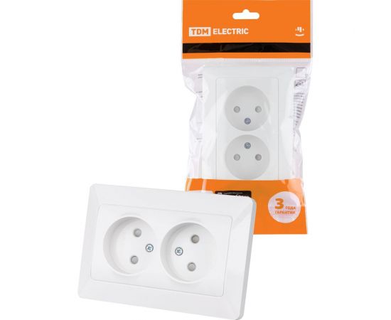 Двойная розетка TDM 2П с защитными шторками 10А 250В белая "Ильмень" SQ1823-0015 – изображение 2