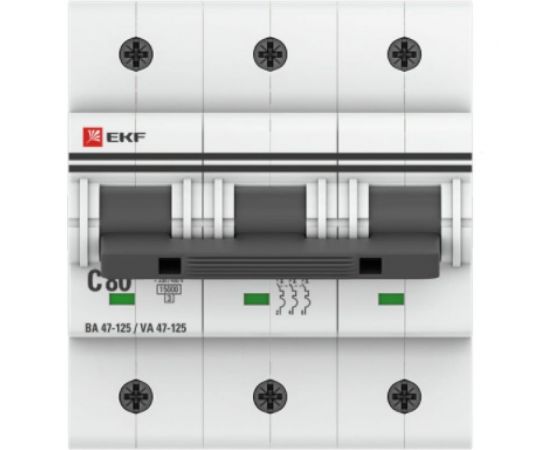 Автоматический выключатель EKF PROxima ВА 47-125, 3P, 80А, 15кА SQmcb47125-3-80C – изображение 2