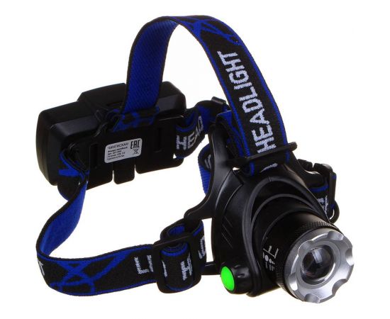 Налобный фонарь ЧИНГИСХАН 1 T6 LED, с фокусировкой, 2х1200мАч, 3 режима, пластик 221-024 