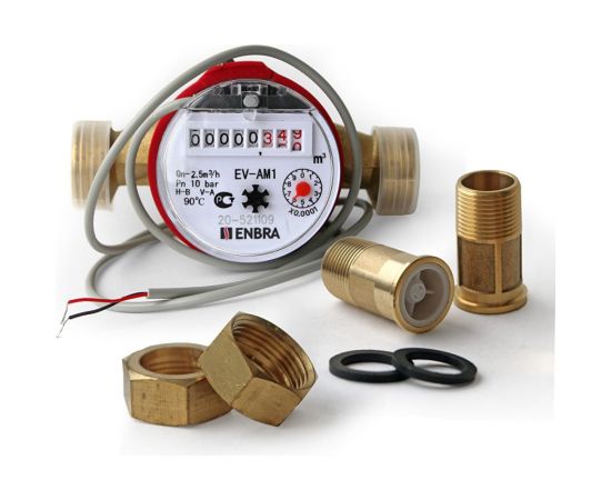 Счётчик учёта горячей воды Энбра с импульсным выходом EV-AM1i L130 D20 B со сгонами 
