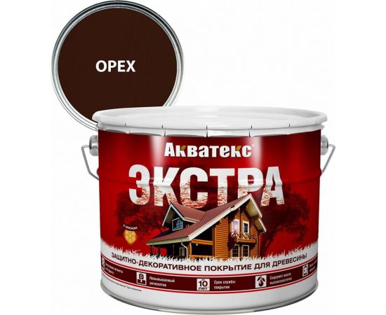 Защитно-декоративное покрытие для дерева АКВАТЕКС ЭКСТРА полуглянцевое, орех, 9 л 259787 