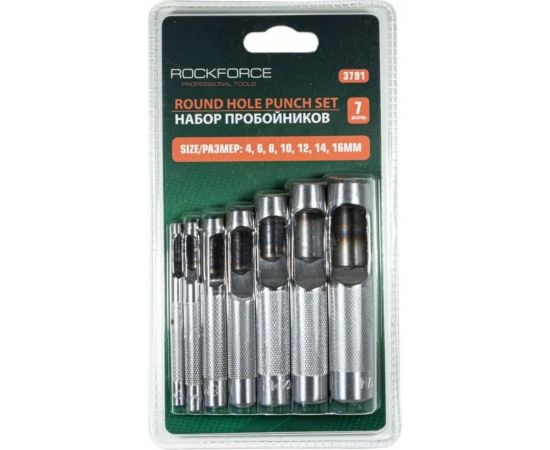 Набор пробойников ROCKFORCE 4, 6, 8, 10, 12, 14, 16 мм, 7 предметов, в блистере RF-3791 