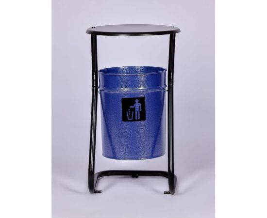 Урна уличная ПРОФМЕТСТИЛЬ металлическая, синий металлик, с крышкой, с креплением в асфальт 645 