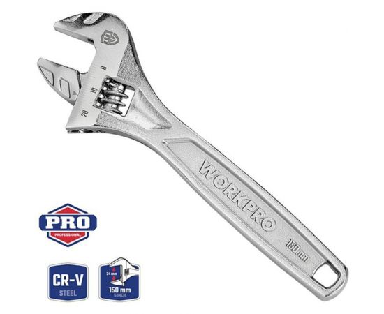 Разводной сверхмощный ключ WORKPRO 150 мм (6 дюймов) CR-V WP272006 – изображение 2