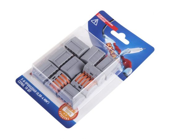 Соединительная 5-и проводная клемма REXANT с рычажком 0,08-4 мм2 серая 10 шт 06-0202-C10 – изображение 3