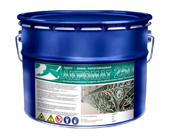 Полуглянцевая грунт-эмаль по ржавчине Акромат 250 серый, 10 кг УТ000013058 – изображение 4