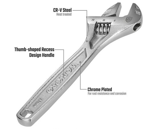 Разводной сверхмощный ключ WORKPRO 150 мм (6 дюймов) CR-V WP272006 – изображение 5