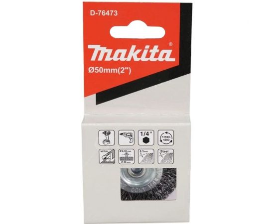 Щетка проволочная дисковая (50 мм, толщина проволоки 0.3 мм, гофрированная, металл, 1/4"") Makita D-76473 – изображение 5