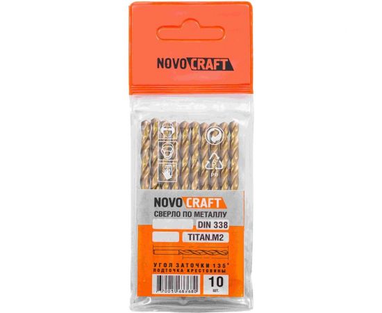 Сверло по металлу покрытие Титан M2 (10 шт; 2х49х24 мм; среднее; DIN338) Novocraft T338020 