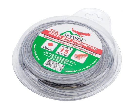 Леска для триммера 4 мм, 15 м, армированный крученый квадрат SKYWER DSQT 40-15 – изображение 2