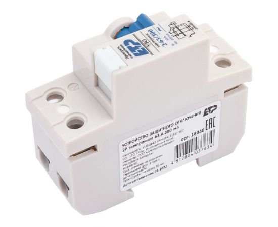 Устройство защитного отключения ETP УЗО 2P 63А тип АС 300 мА 4,5 кА электронное 18030 – изображение 3