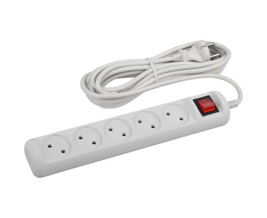 Удлинитель ЭРА U-5s-5m2x1 электрический, без заземления, с выключателем, 5 гнезд, 5 метров, ПВС, 2х1мм2, 10А Б0044057 