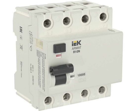 Выключатель дифференциального тока IEK ARMAT R10N 4P 80А 100мА тип A-S AR-R10N-4-080AS100 