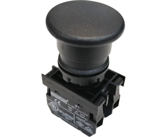 Нажимная кнопка Emas Грибок чёрная, без фиксации, 1НО+1НЗ, серия B, 250В AC, 4А B102MH 