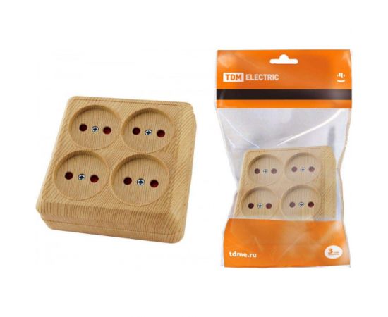 Четырехместная розетка TDM 2П открытой установки IP20 10A с защитными шторками сосна Ладога SQ1801-0421 