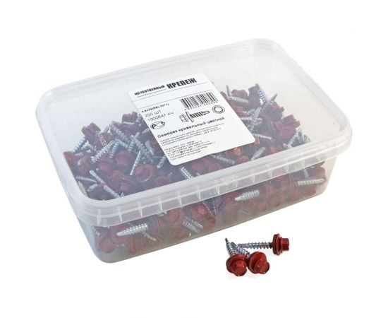 Кровельный саморез Качественный КРЕПЕЖ красно-коричневый RAL 3011, 4.8х29 мм, 200 шт 1000647 КЧ 