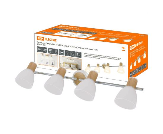 Светильник TDM спот, 4х40Вт, Е14, 230 В, 50 Гц, IP20, ""Бутон"", планка, ЭКО, сосна, SQ0356-0005 