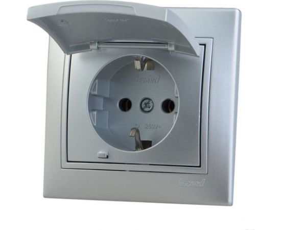 Розетка с заземлением и крышкой Lezard MIRA, керамика, со вставкой, металлик серый 701-1010-123 