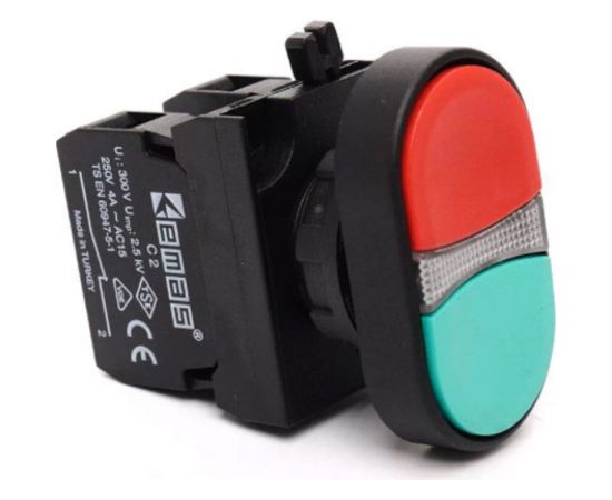 Нажимная кнопка Emas сдвоенная красно-зелёная, 250 В AC, 4 А CP102K20KY – изображение 2