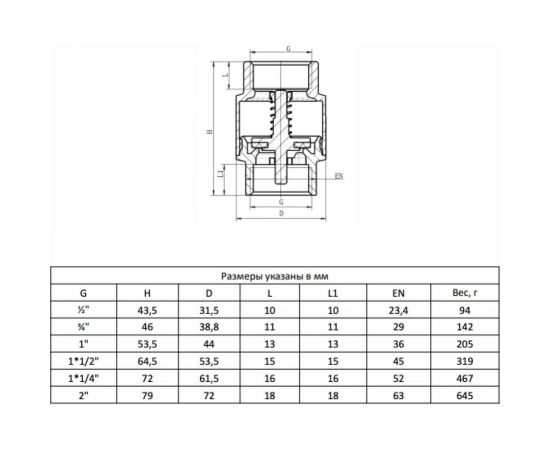 Обратный пружинный клапан AquaHit Ду25 ВН/ВН с металлическим затвором CV72006 – изображение 2