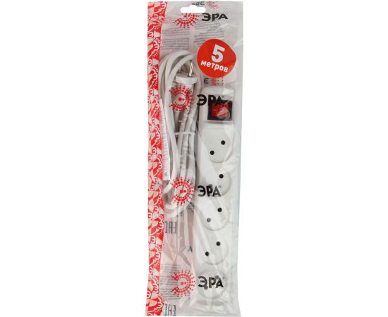 Удлинитель ЭРА U-5s-5m2x1 электрический, без заземления, с выключателем, 5 гнезд, 5 метров, ПВС, 2х1мм2, 10А Б0044057 – изображение 3