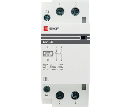 Модульный контактор EKF 20А, 2п, 220В, 2NO, КМ km-2-20-20 – изображение 3
