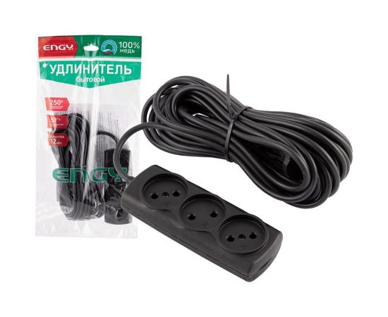 Удлинитель Engy Премиум 10 метров, 3 розетки, черный 186742 – изображение 4