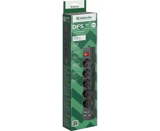 Сетевой фильтр Defender DFS 751 1,8 м, 5 розеток, 2xUSB, 2.1A 99751 – изображение 10