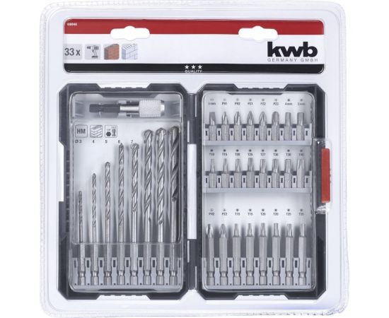 Набор бит, сверл, 33 предмета, кейс KWB 108940 